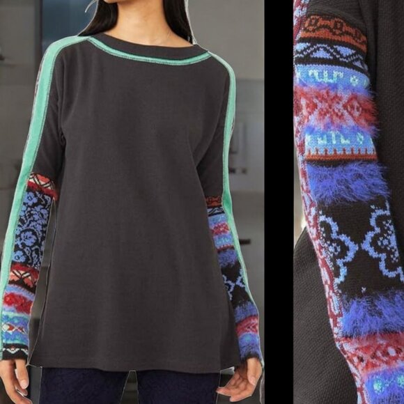 FREE PEOPLE ( XS ) OVERSIZED Relaxed Fit Waffle Knit Fur Sleeves - Picture 1 of 9